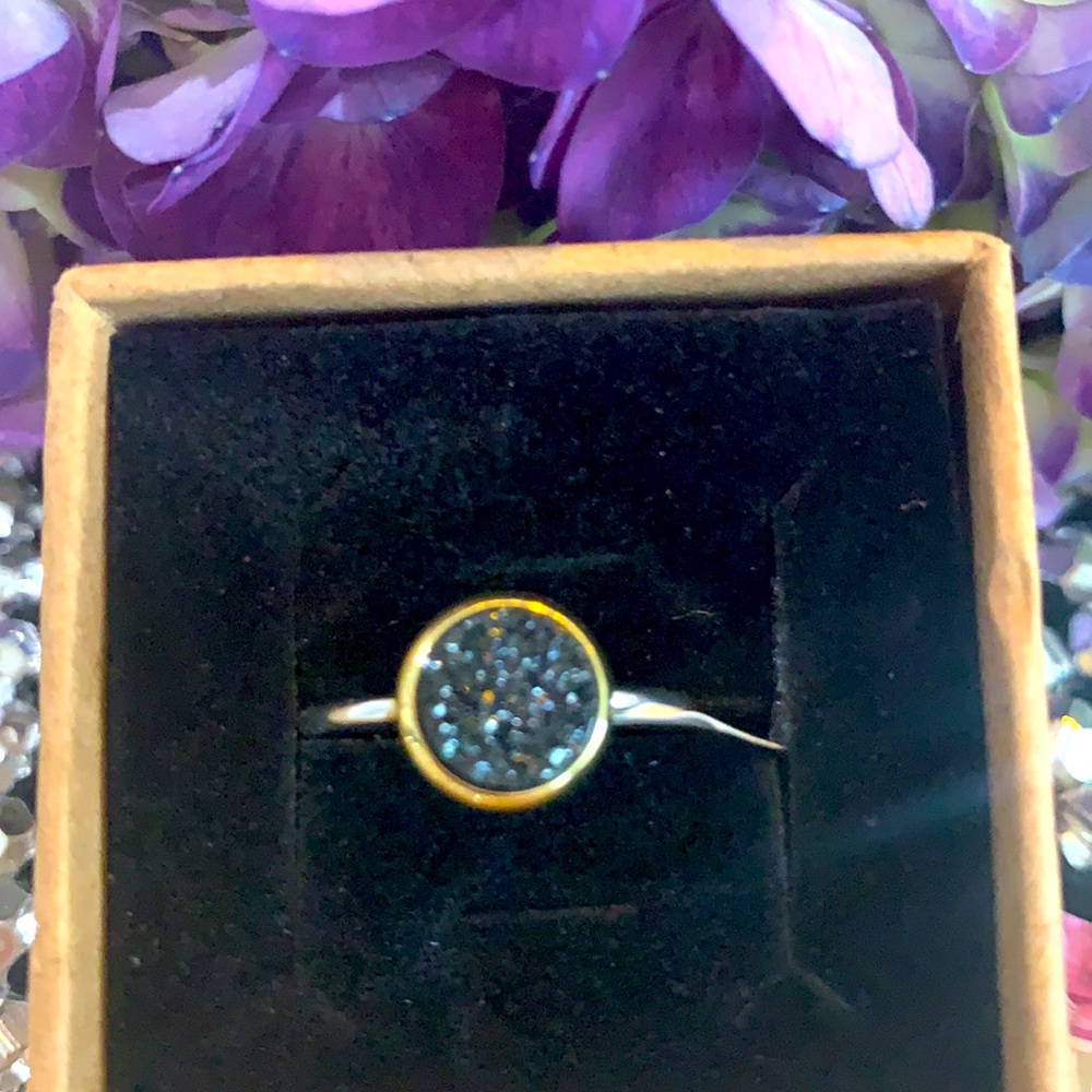 💍Black Druzzy Quartz & Sterling Silver 💎 Ring💎